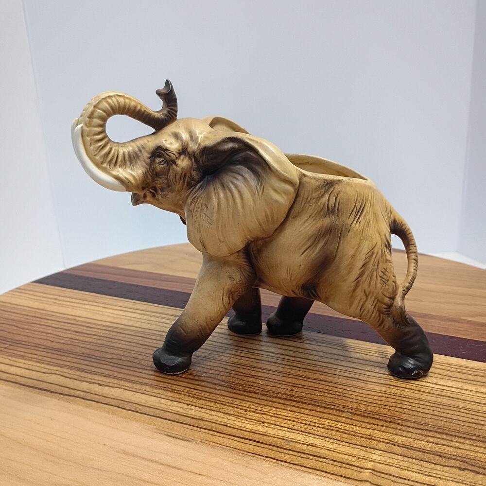 Vintage Lefton Ceramic Planter Pot Elephant Figurine H7327 Trunk Up